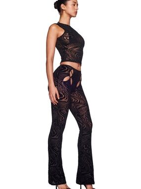I.AM.GIA Black Swirl-Print Mesh Top and Pants Two-piece Set